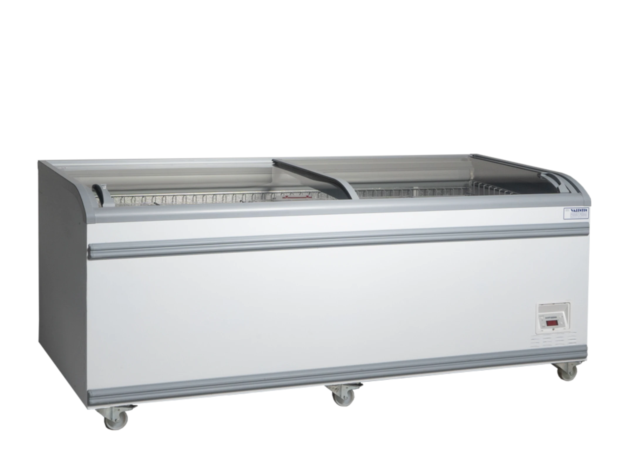 Freezer island with sliding glass lid