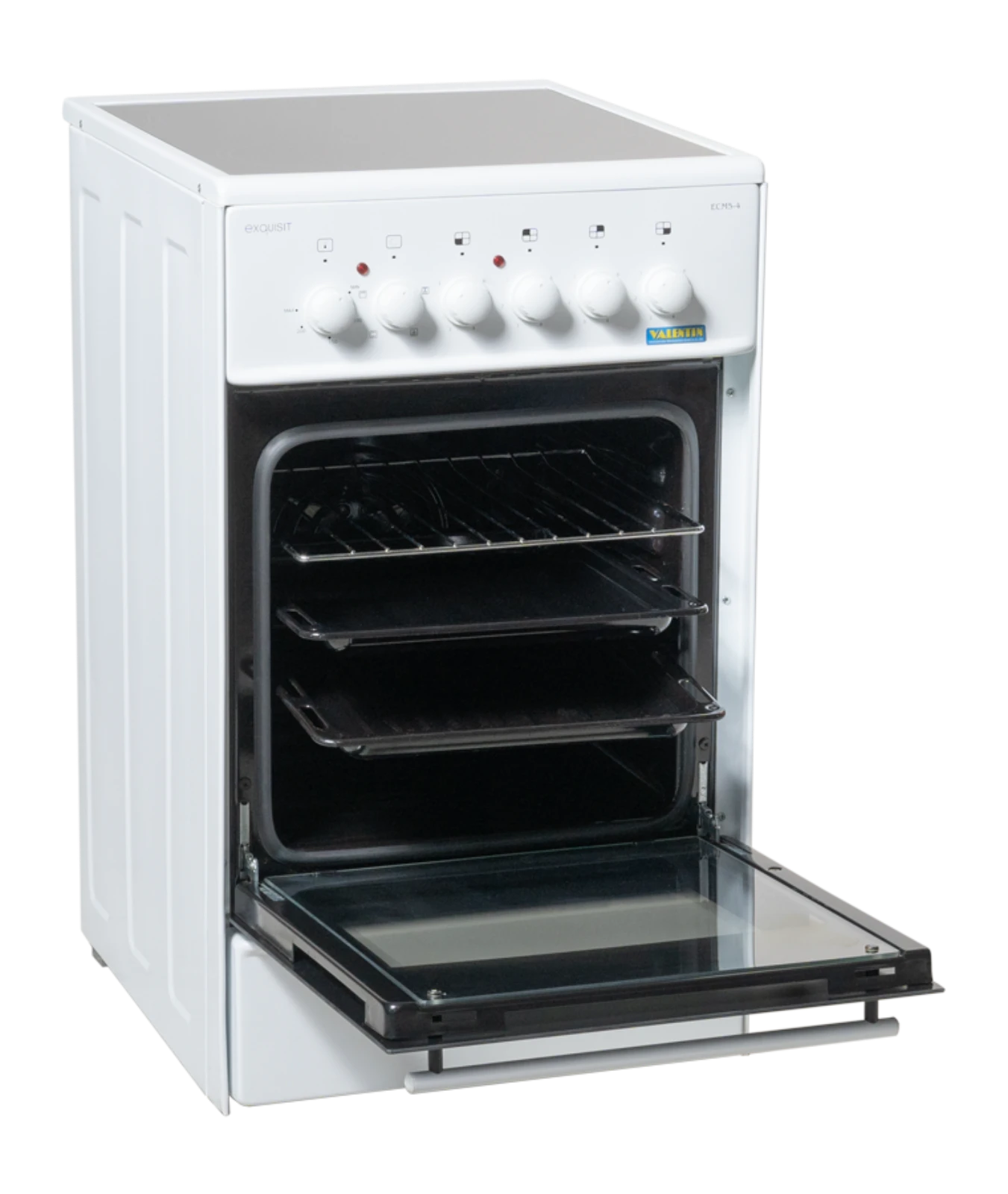 Stove with ceramic hob and hot air