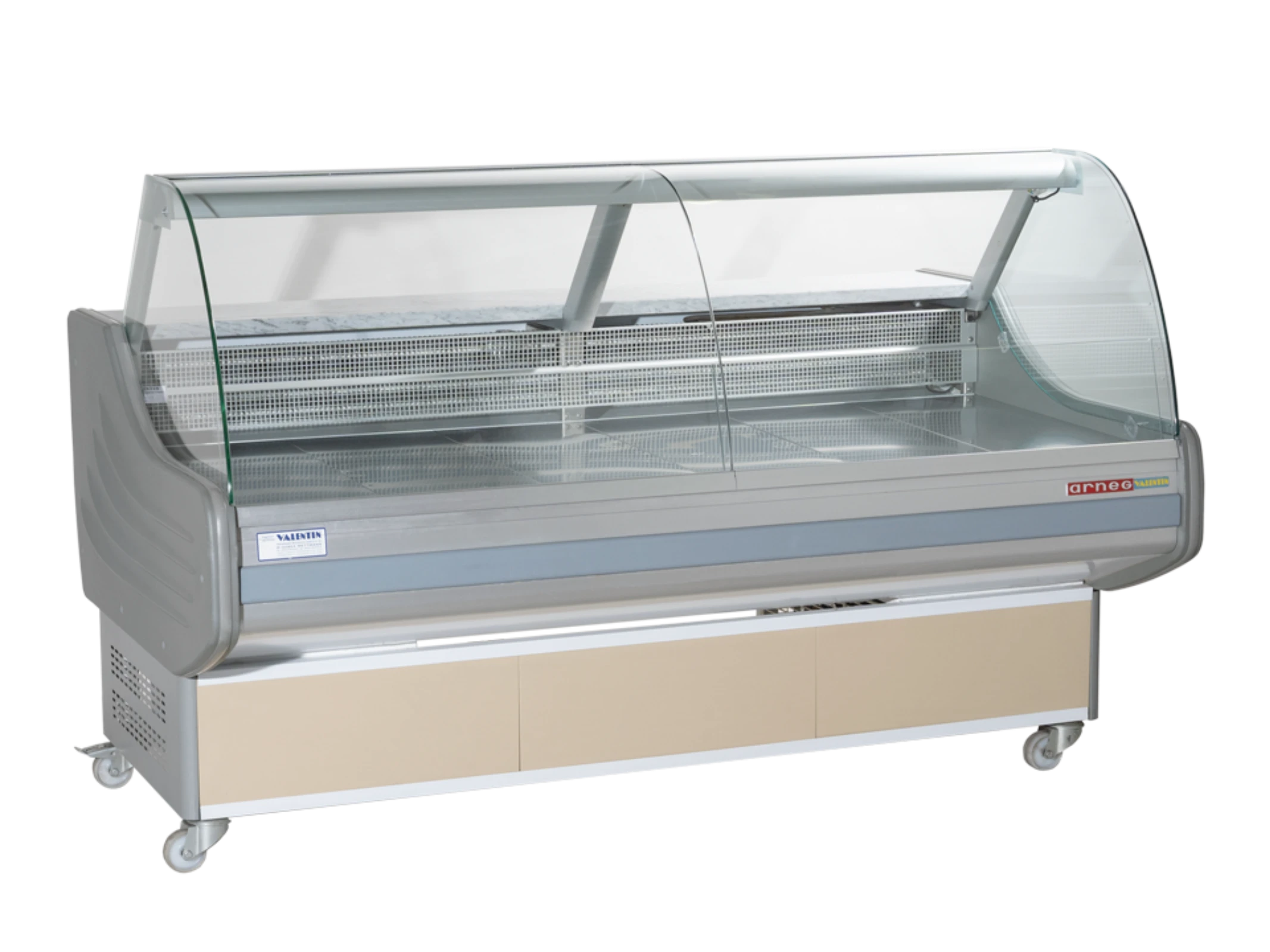 Refrigerated display case with round glass